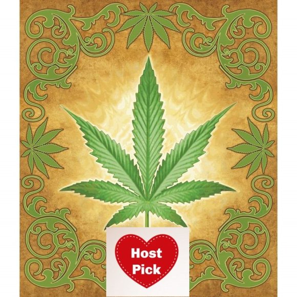 Sacred Herb Luxury Blanket ganja leaf design on a background of gold & cream - Picture 1 of 2